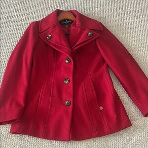London Fog Red Pea Coat Classic Wool Blend